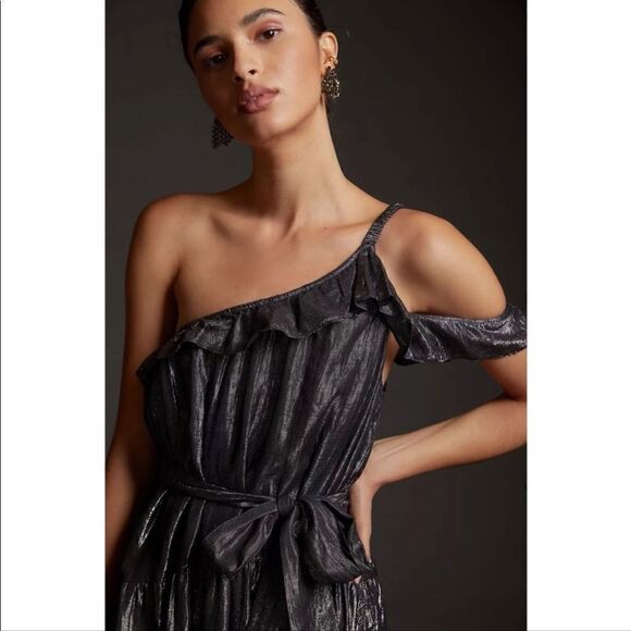 Anthropologie Maeve Ruffled One-Shoulder Midi Dress Size S - Picture 2 of 7